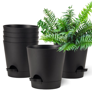 Kunststoff Blumentopf mit Untersetzer (15,2 cm) 6er-Set Plastik Übertopf Kräutertopf mit Mehrere Ablauflöchern,Schwarz