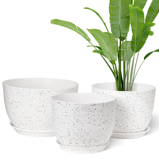 Lot de 3 Pots 30,5/25,4/22,9 cm de Fleurs en Plastique Plantes,Blanc moucheté