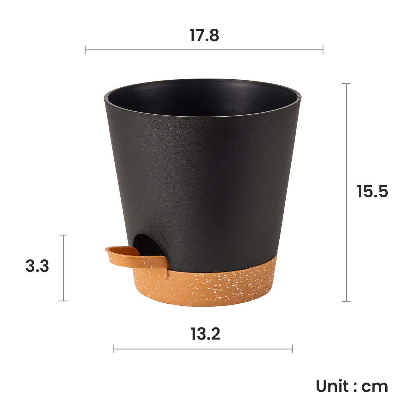 Pflanzentopfs mit Untersetzer (17,8 cm) 3er-Set, Plastik Übertopf Kräutertopf mit Ablauflöchern,Schwarz mit braunem Untersetzer