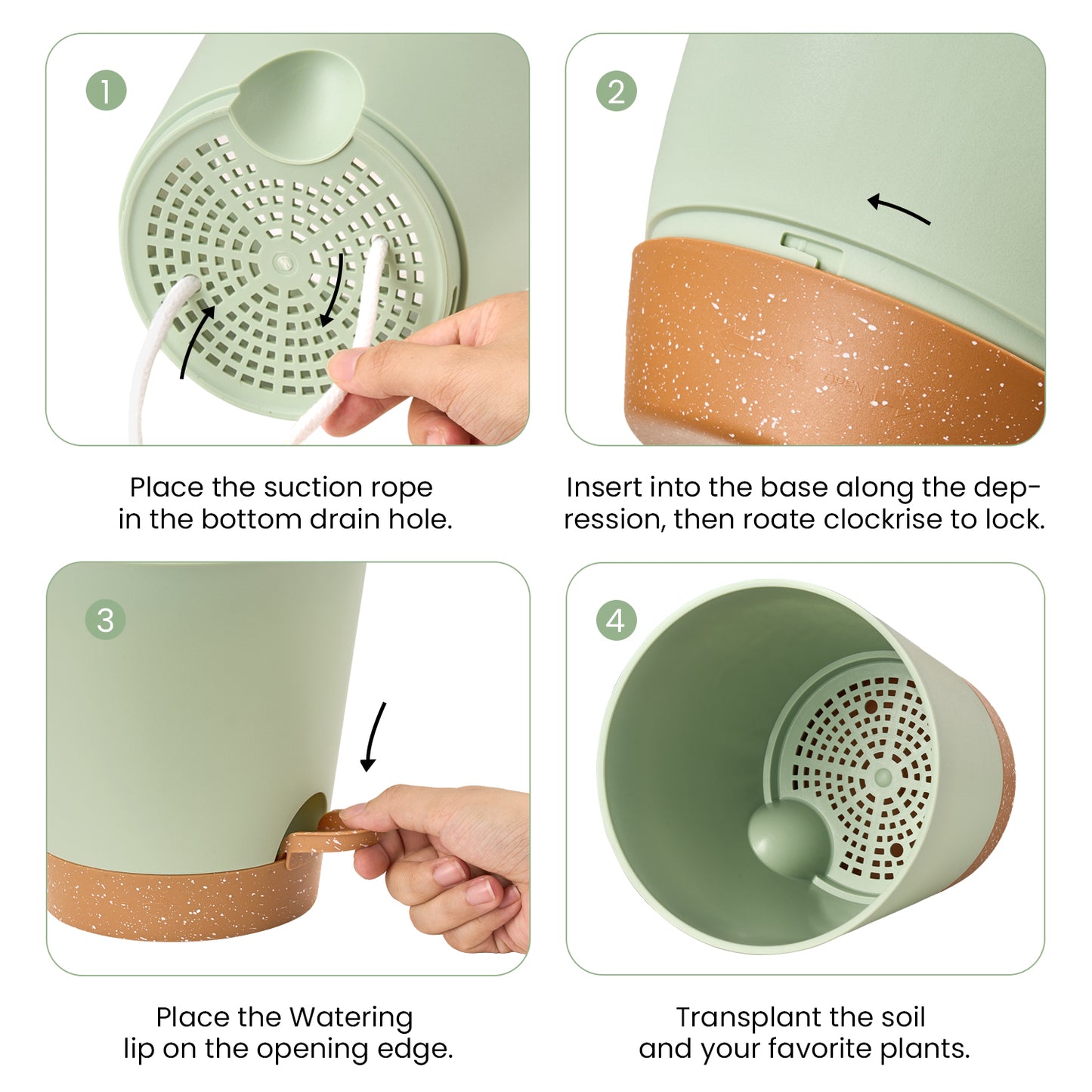 Kunststoff Blumentopf mit Untersetzer (15,2 cm) 6er-Set Plastik Übertopf Kräutertopf mit Mehrere Ablauflöchern,Grün mit braunem Untersetzer