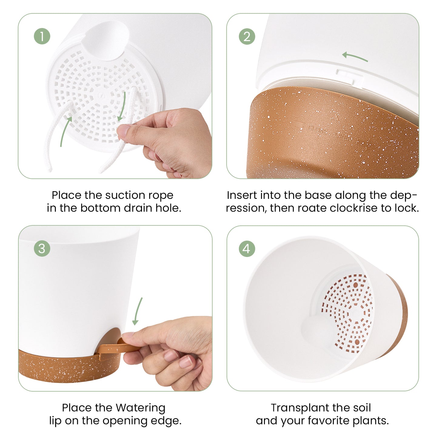 Kunststoff Blumentopf mit Untersetzer (15,2 cm) 6er-Set Plastik Übertopf Kräutertopf mit Mehrere Ablauflöchern,weißer mit braunem Untersetzer