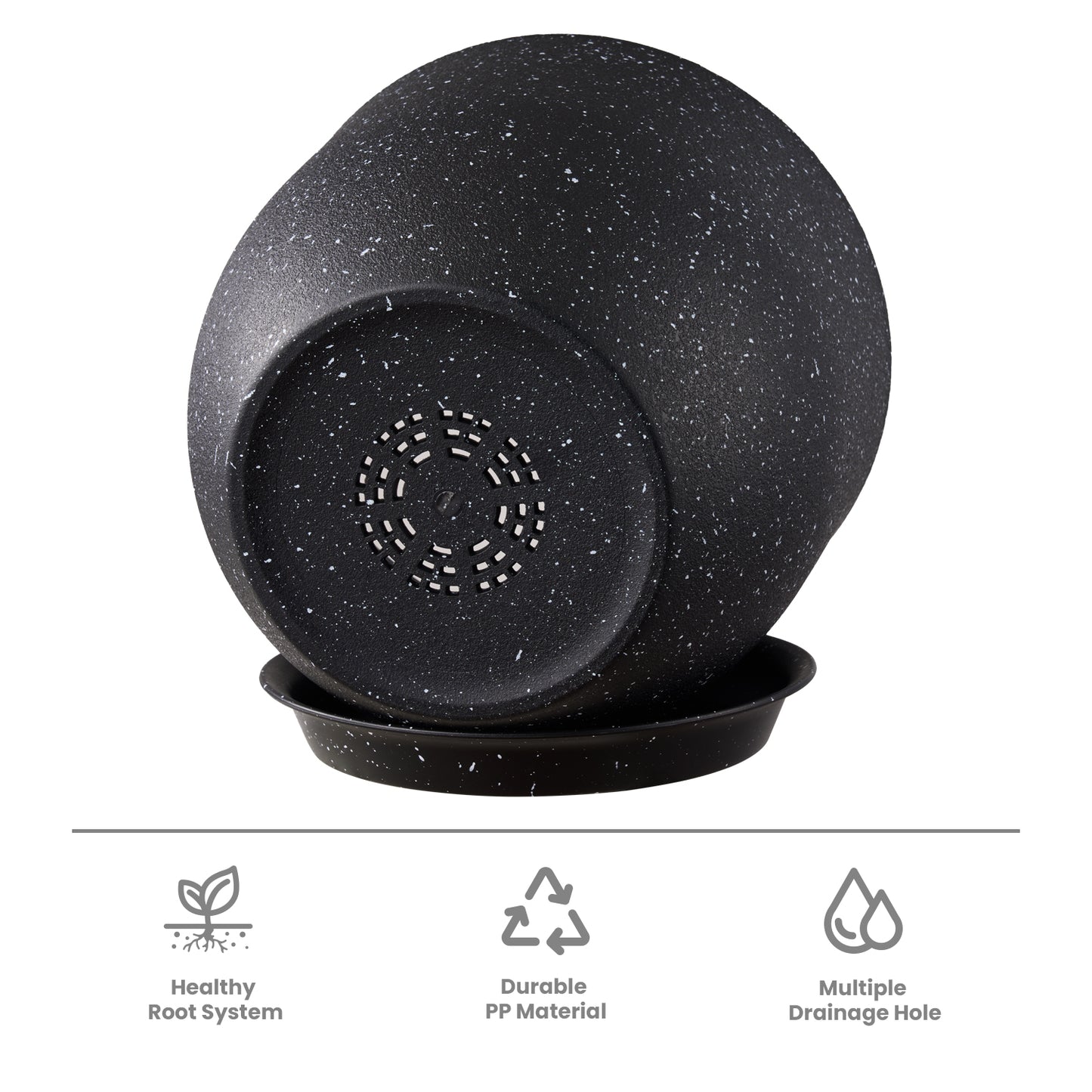 Lot de 3 Pots 30,5/25,4/22,9 cm de Fleurs en Plastique Plantes,Noir moucheté