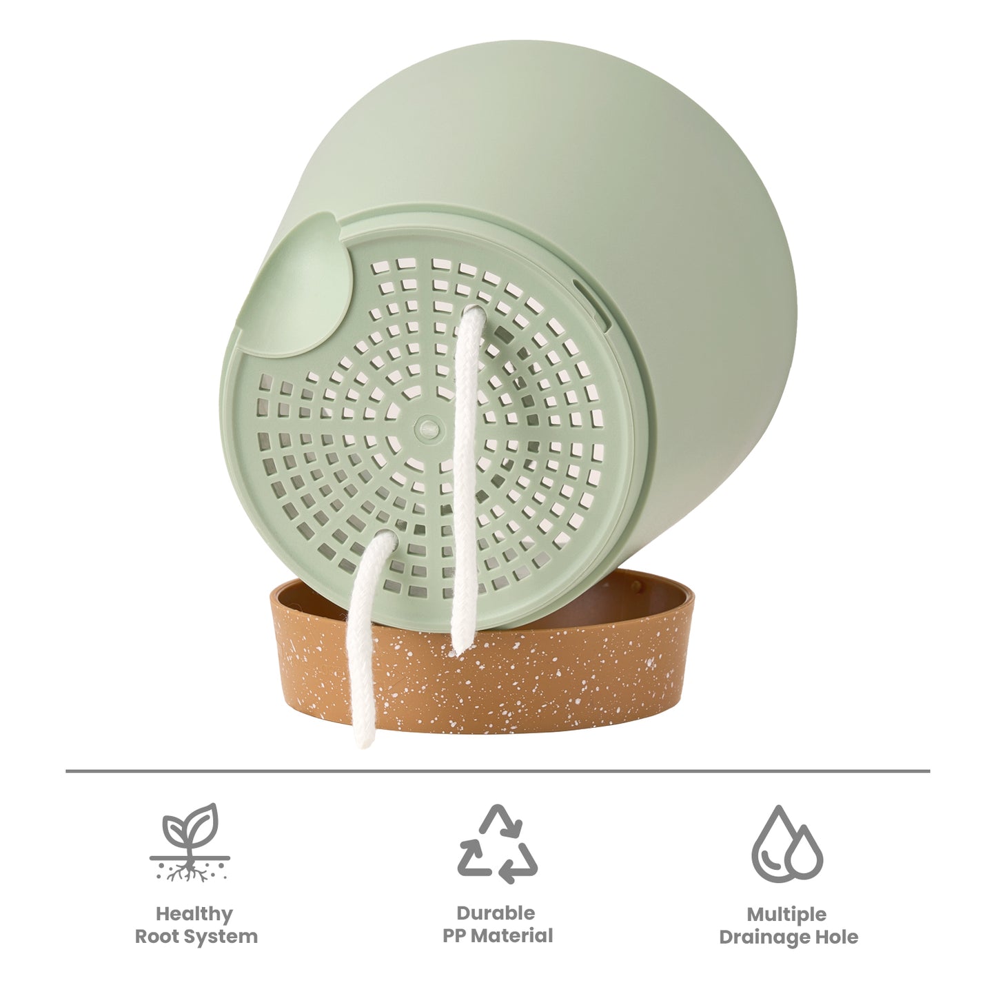 Kunststoff Blumentopf mit Untersetzer (15,2 cm) 6er-Set Plastik Übertopf Kräutertopf mit Mehrere Ablauflöchern,Grün mit braunem Untersetzer