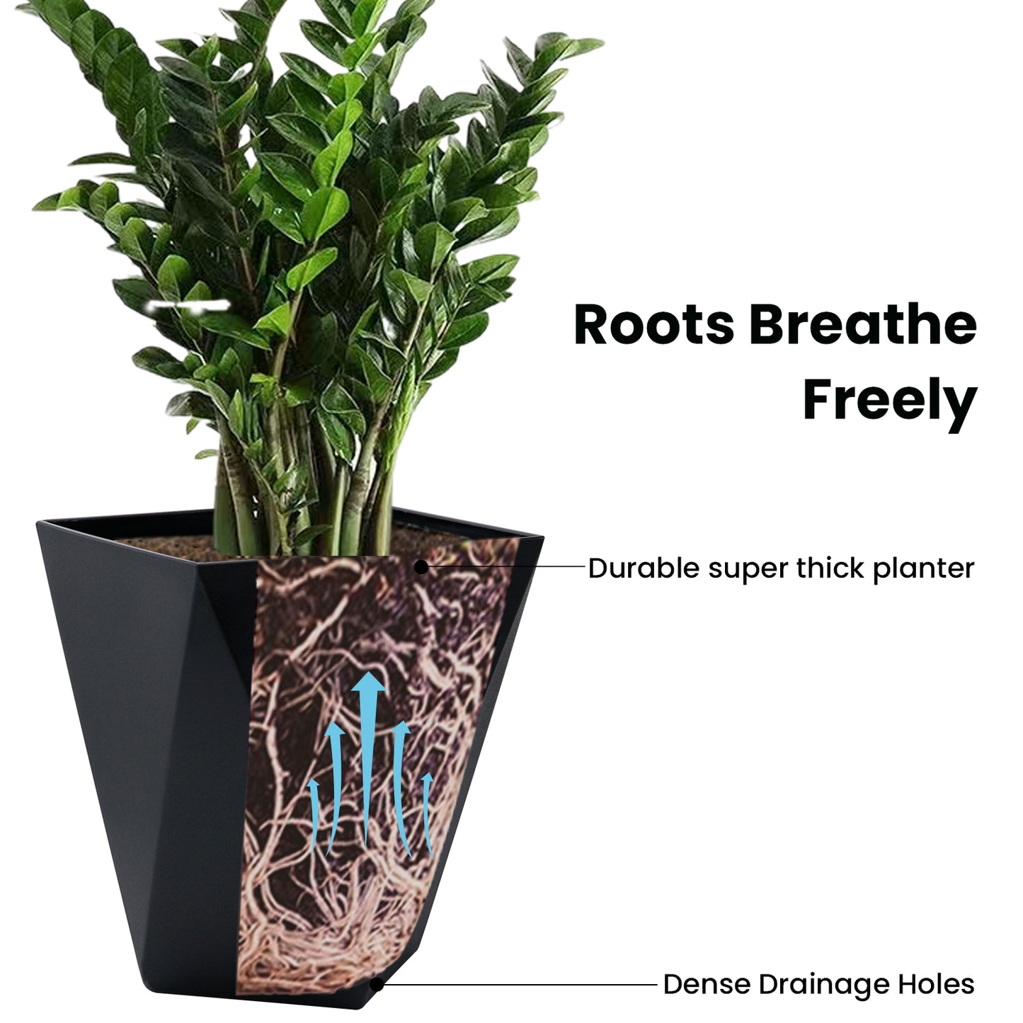 Grand pot de fleurs de 11 po avec trou de drainage, lot de 2, noir