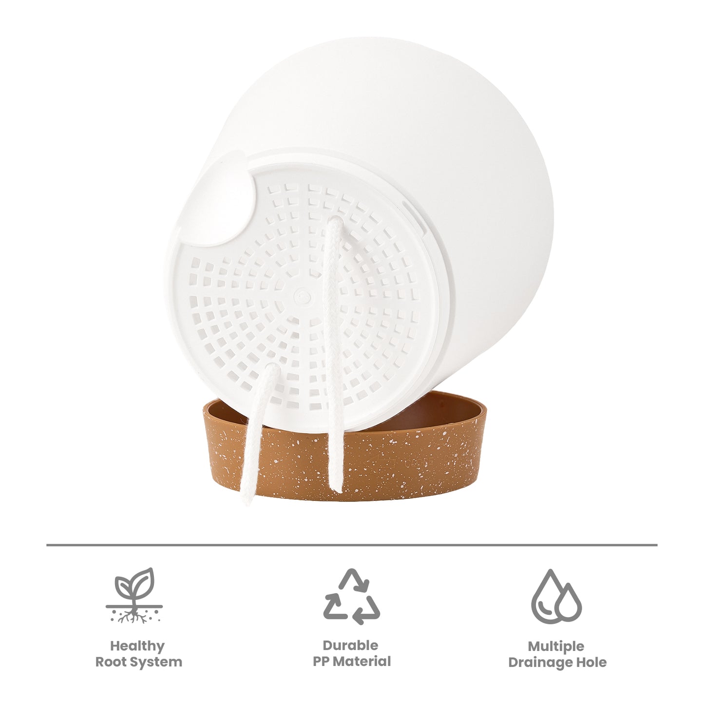Pflanzentopfs mit Untersetzer (17,8 cm) 3er-Set, Plastik Übertopf Kräutertopf mit Ablauflöchern,weißer mit braunem Untersetzer