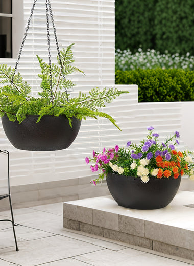 12in Hanging Plant Pot, Plant Flower Pot with Drainage Hole (2-Pack)，Black