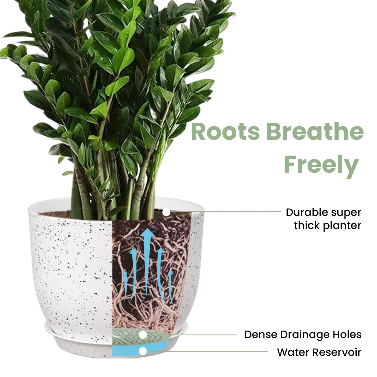 Lot de 3 Pots 30,5/25,4/22,9 cm de Fleurs en Plastique Plantes,Blanc moucheté